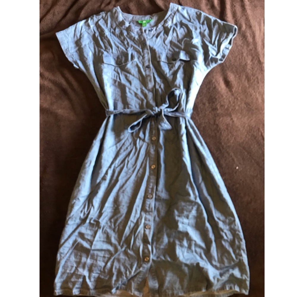 Blue shift dress with tie